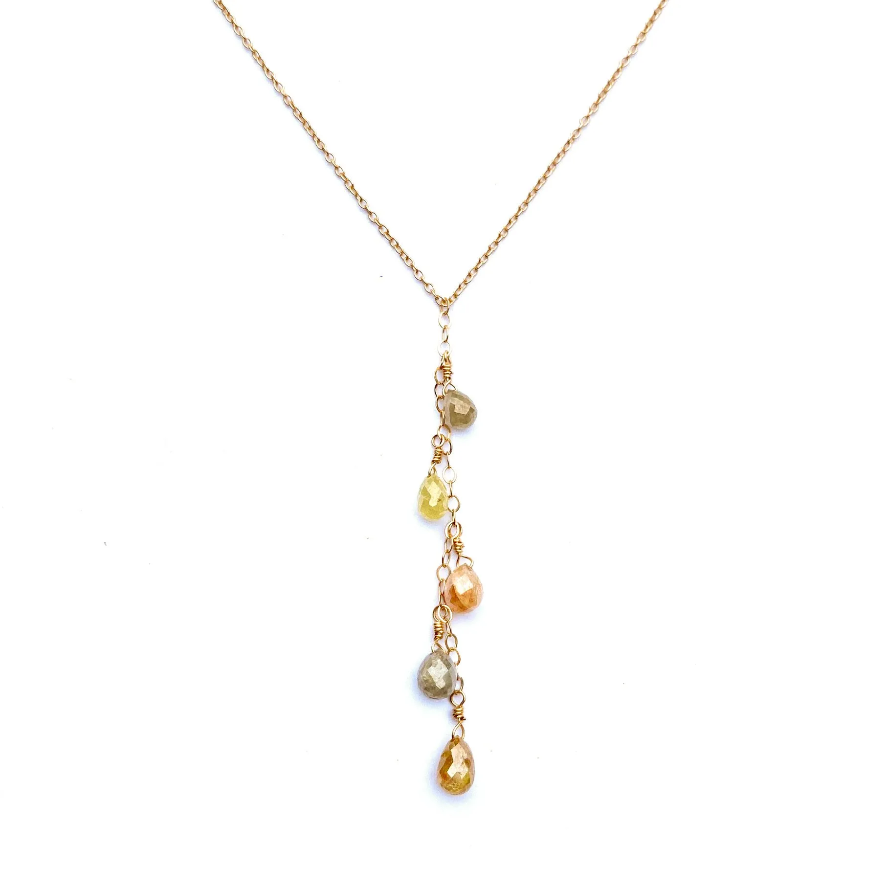 Rustic Diamond Briolette Cascade Necklace in 14K Gold