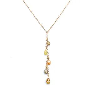 Rustic Diamond Briolette Cascade Necklace in 14K Gold