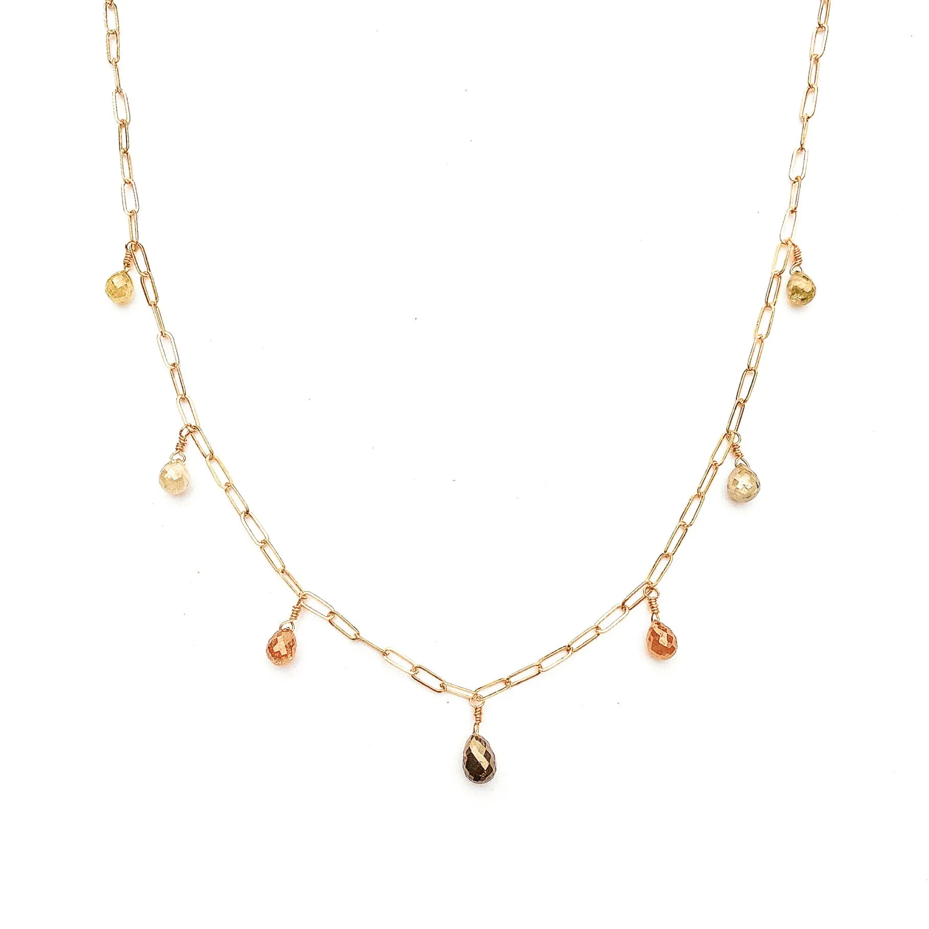 Rustic Diamond Briolette Multidrop Necklace in 14K Gold