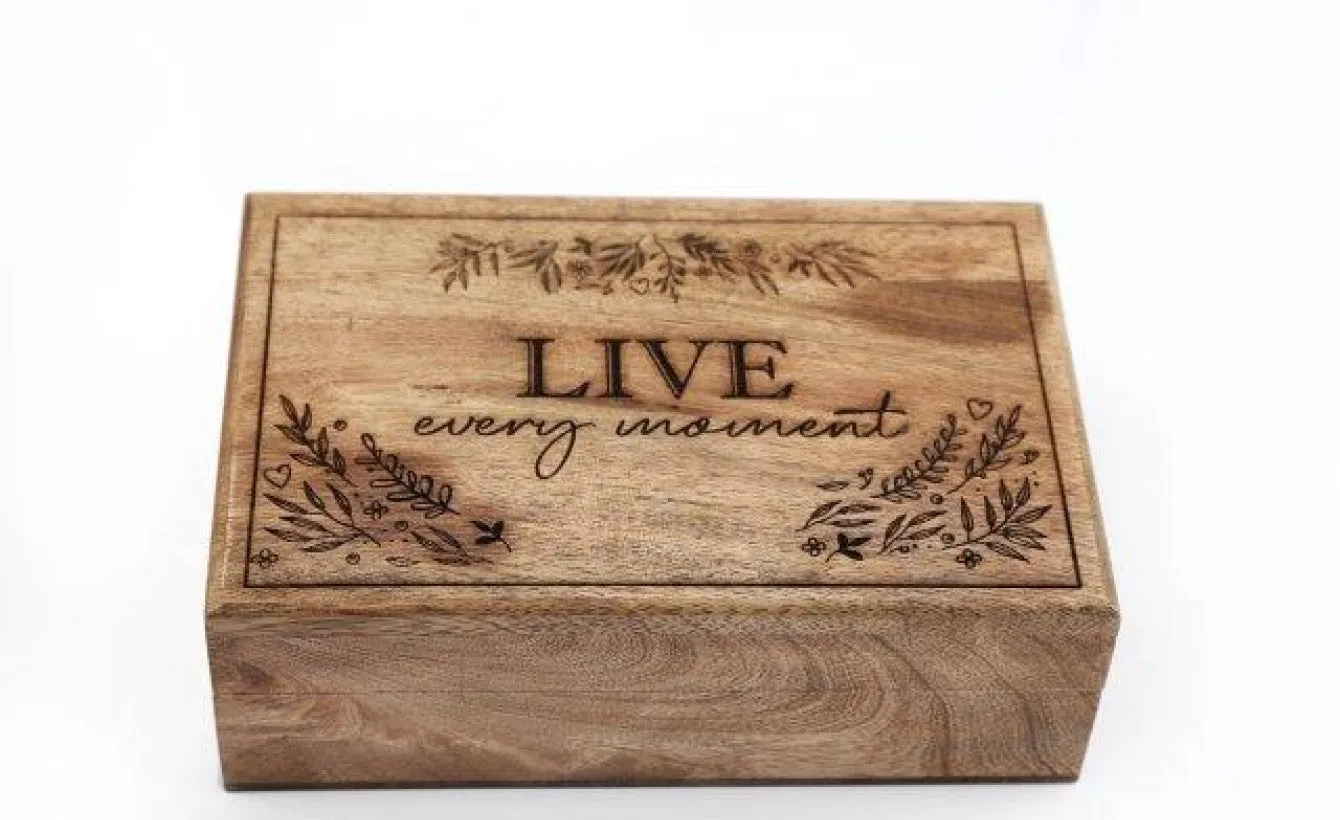 Rustic Wooden Storage Boxes with Inspirational Engravings - Set of 3