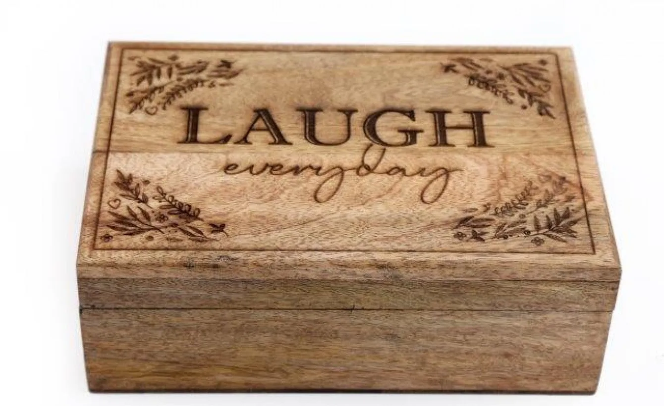 Rustic Wooden Storage Boxes with Inspirational Engravings - Set of 3