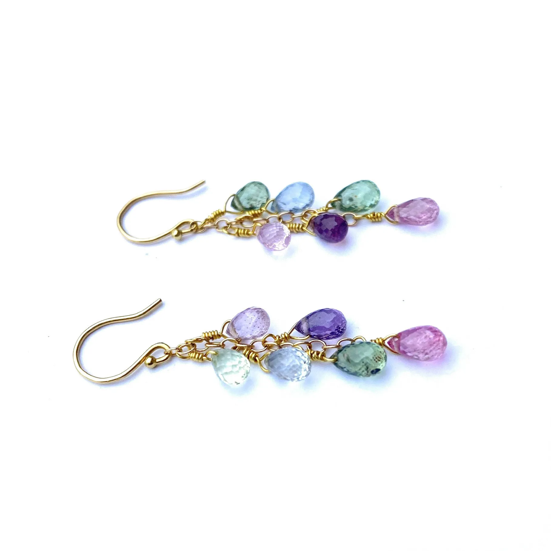 Sapphire Briolette Cascade Earrings in 14K Gold