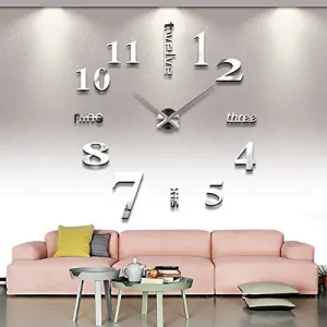 Shopper 52.Com Acrylic 3D Wall Clock With Diy Sticker (Silver, 60 X 60 Cm) - Analog