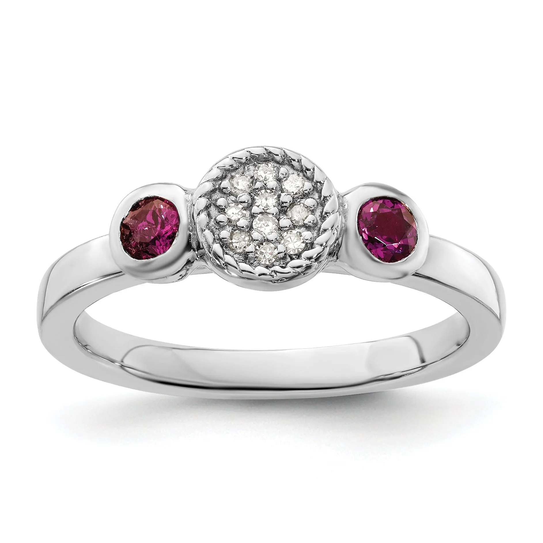 Sterling Silver Double Round Garnet Diamond Ring