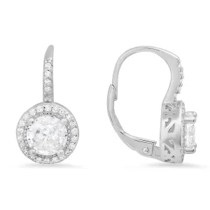 Sterling Silver Round-cut CZ Halo Leverback Earrings