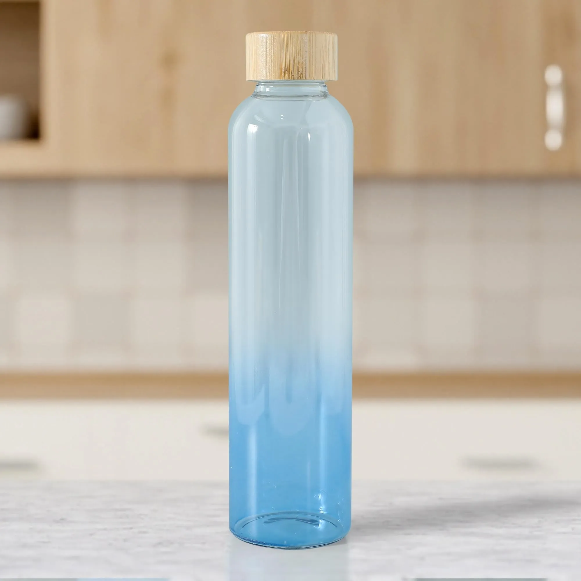 The Better Home Borosilicate Glass Water Bottle | 500ml | Bamboo Lid | Fridge Water Bottles for Men, Women | BabyBlue