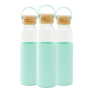 The Better Home Borosilicate Glass Water Bottle with Sleeve (500ml) | Non Slip Silicon Sleeve & Bamboo Lid | Fridge Water Bottles for Men, Women & Kids | Water Bottles for Fridge | Green (Pack of 3)