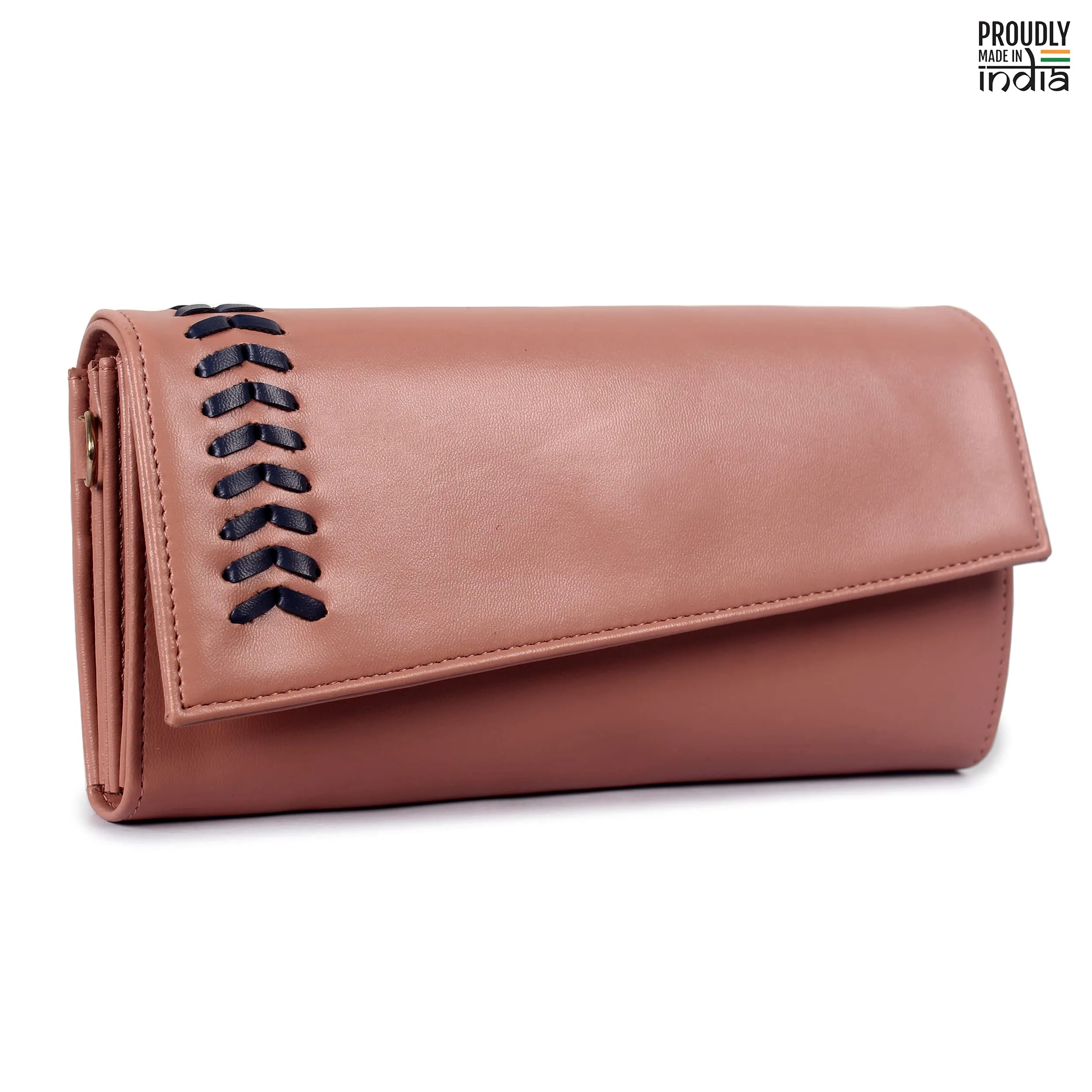 THE CLOWNFISH Myra Collection Womens Wallet Clutch Ladies Purse Sling Bag with Card slots (Peach)