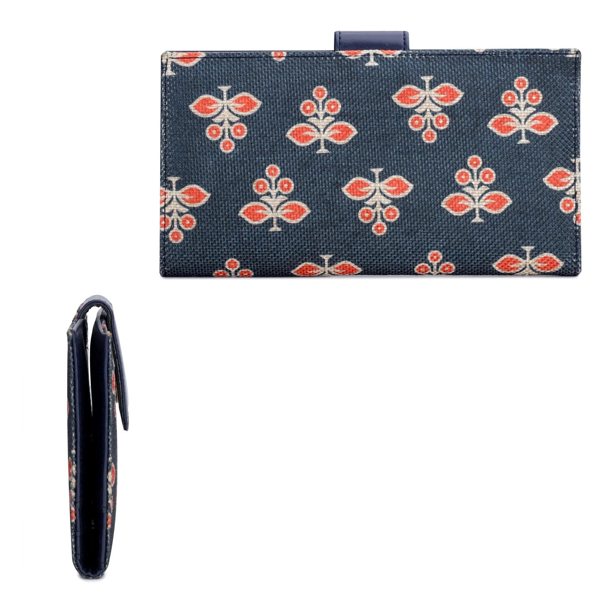 THE CLOWNFISH Orlanda Collection Printed Handicraft Fabric Womens Wallet Clutch Ladies Purse with Multiple Card holders (Peacock Blue)