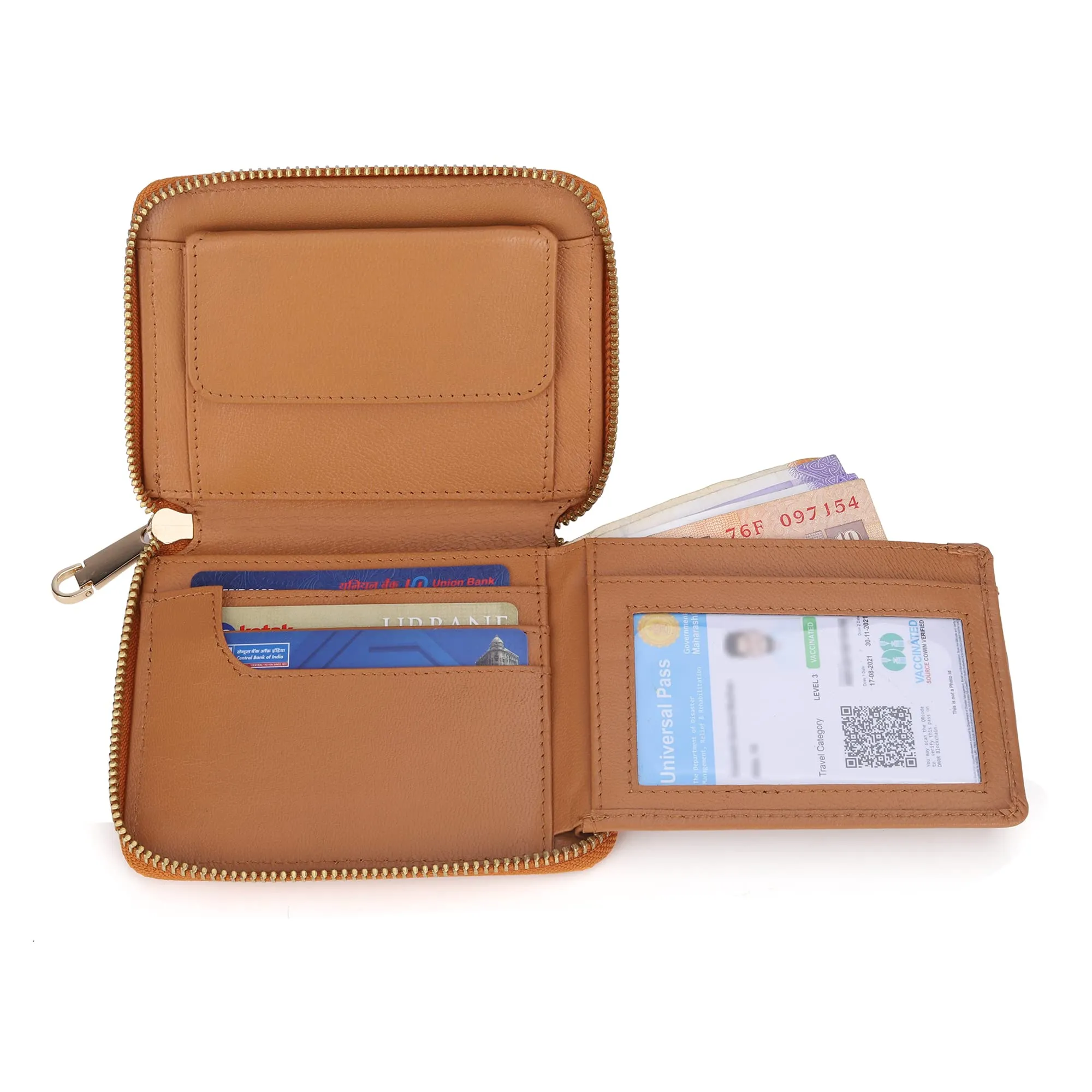 The Clownfish Zia Genuine Leather Bi-Fold Zip Around Wallet for Women with Multiple Card Slots & Coin Pocket (Rust)