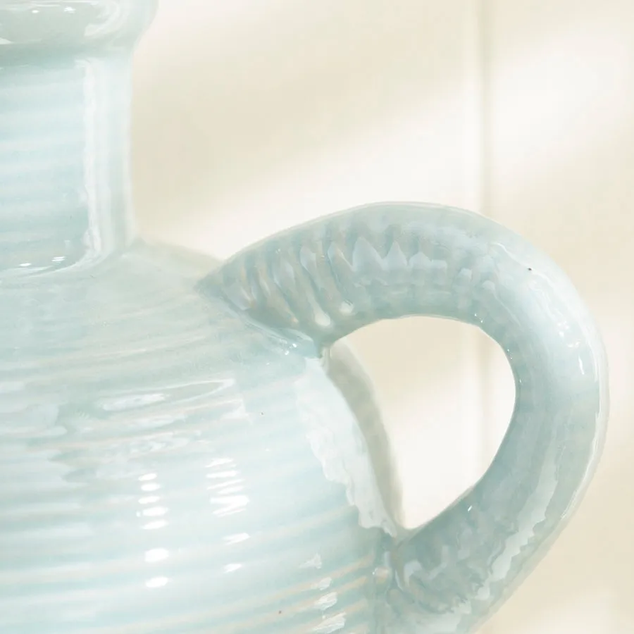 Two-Tone Ceramic Jug Vase - Coastal Blue and Sandstone