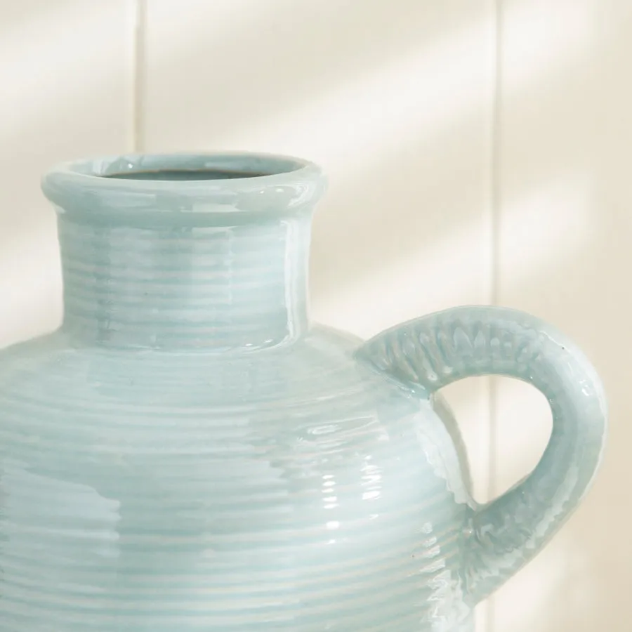 Two-Tone Ceramic Jug Vase - Coastal Blue and Sandstone