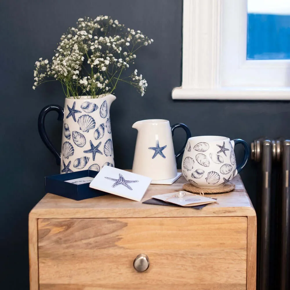 White Ceramic Jug with Nautical Detail