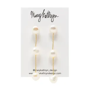 White Triple Pearl Drop Earrings