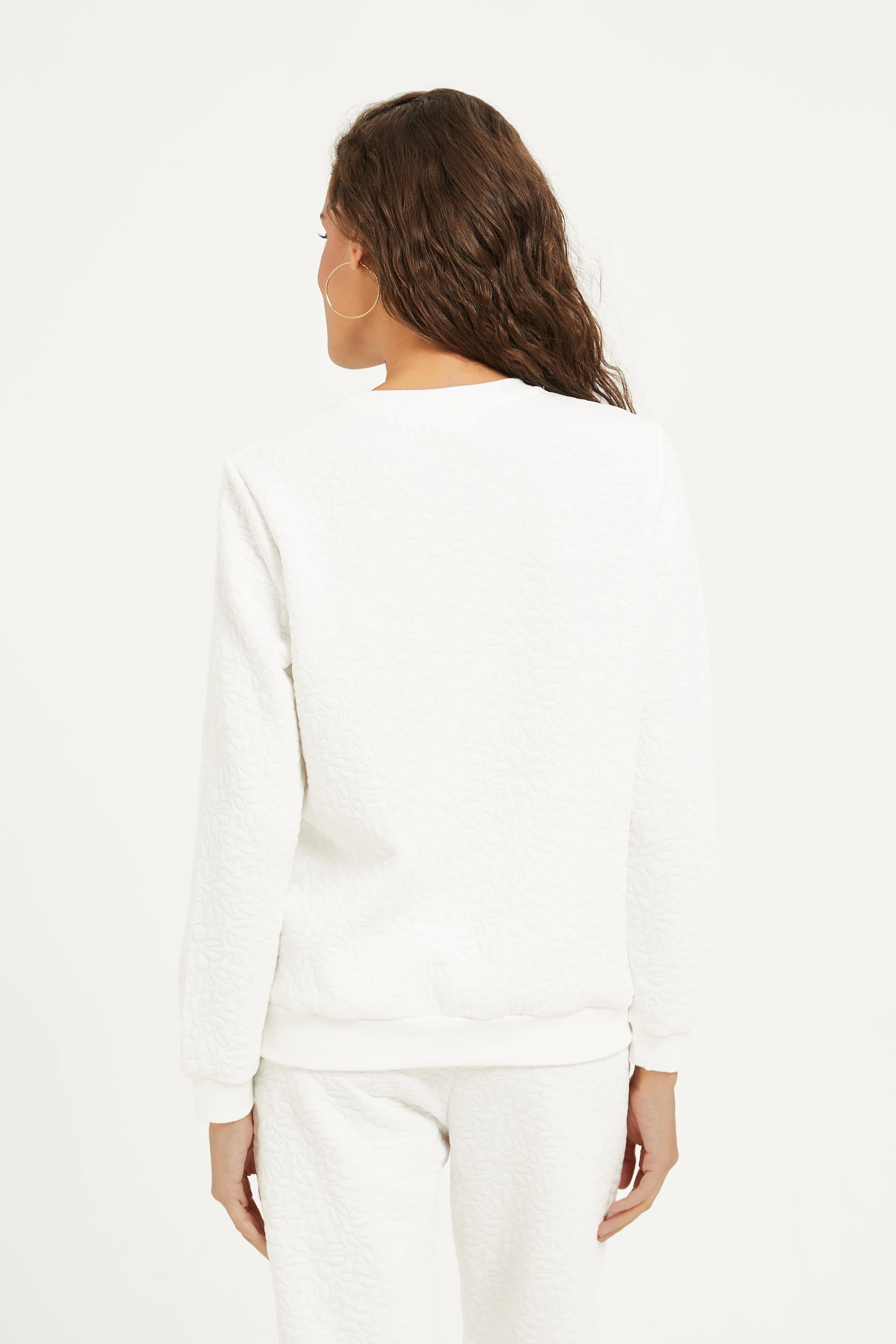 Women White Quilted Sweatshirt