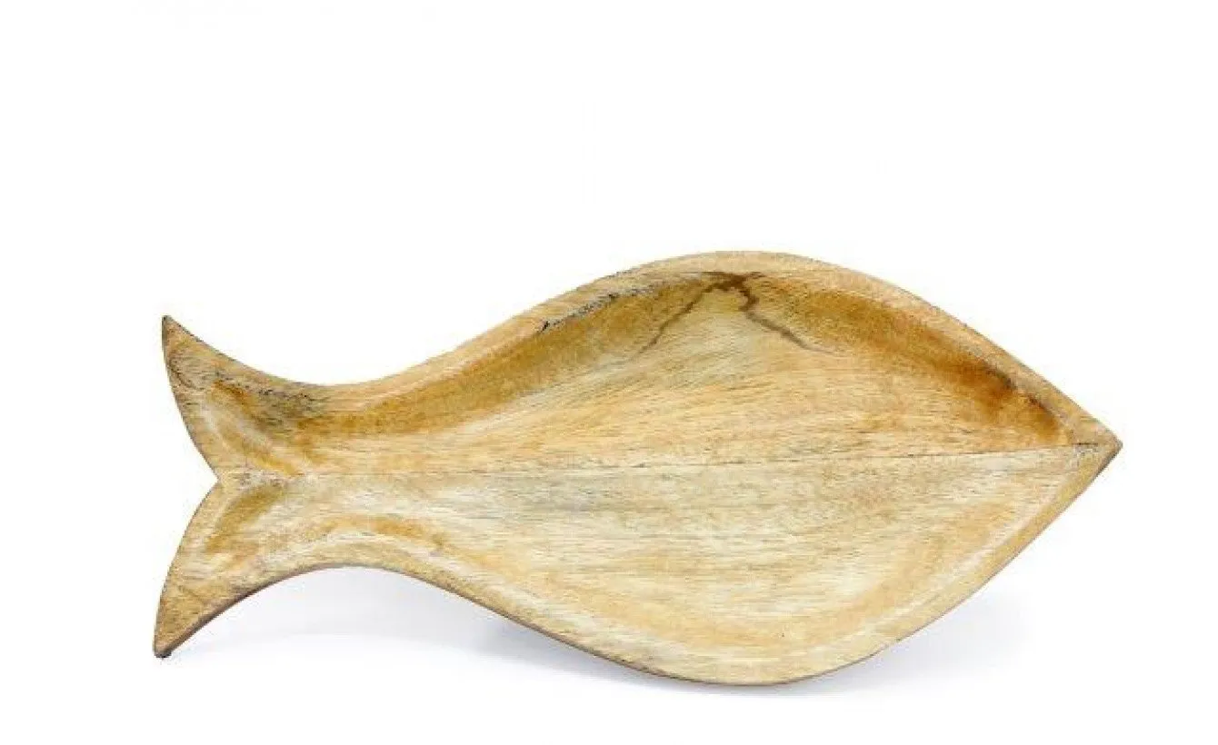 Wooden Fish-Shaped Shallow Bowl