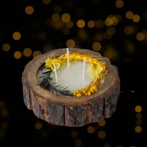 Wooden Log Round Aroma Filter Natural Flower Topping Candles with 125 Grams Wax pack of 1 (Champa Kali)…