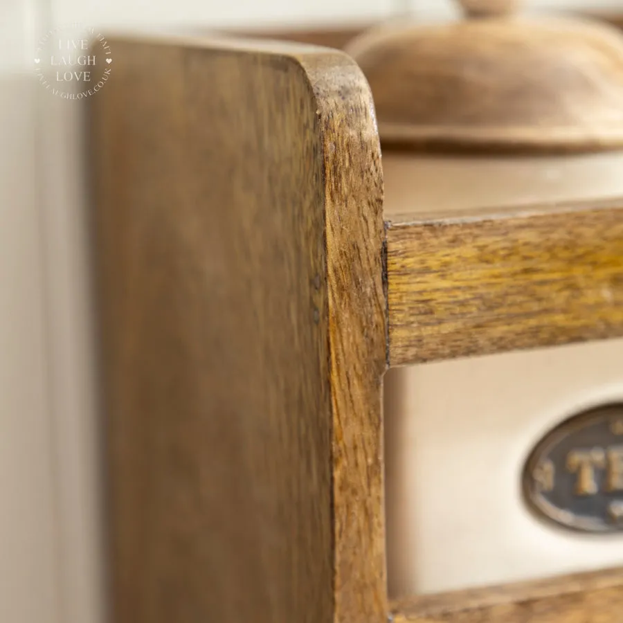 Wooden Shelf with Ceramic Canisters & Kitchen Roll Holder