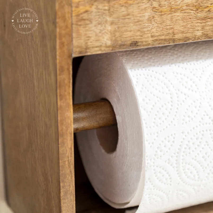 Wooden Shelf with Ceramic Canisters & Kitchen Roll Holder