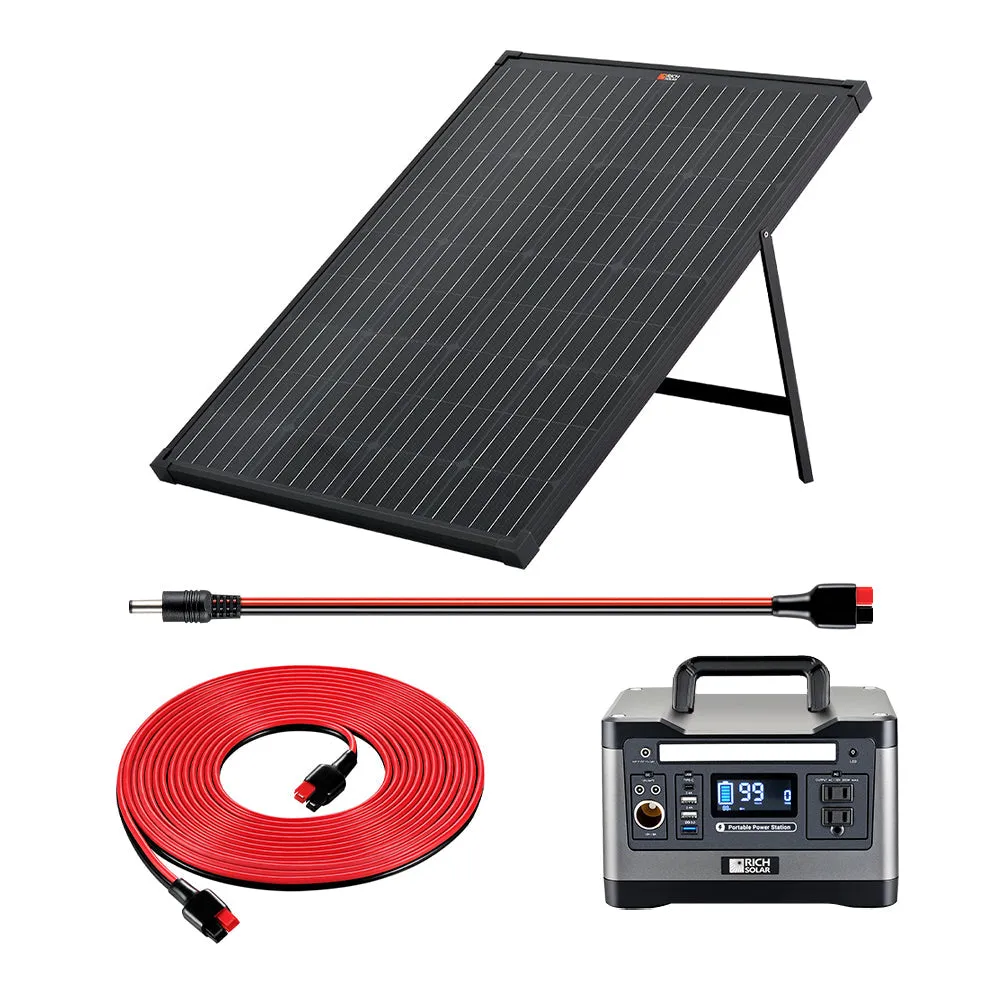 X500 Solar Generator Kit 540Wh Generator and 100 Watt Portable Solar Panel Black